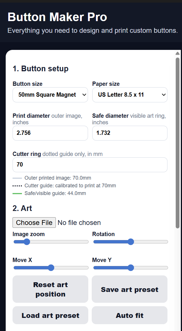 ButtonMakerPro button setup screen