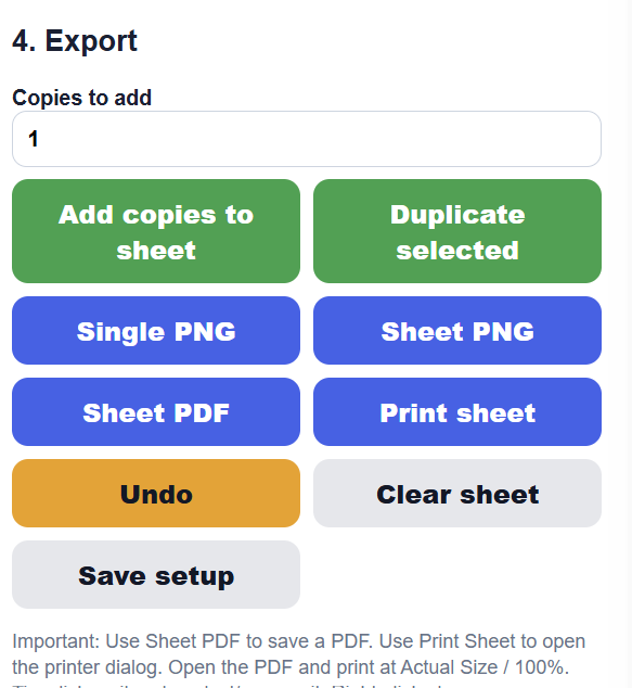 ButtonMakerPro export tools screen