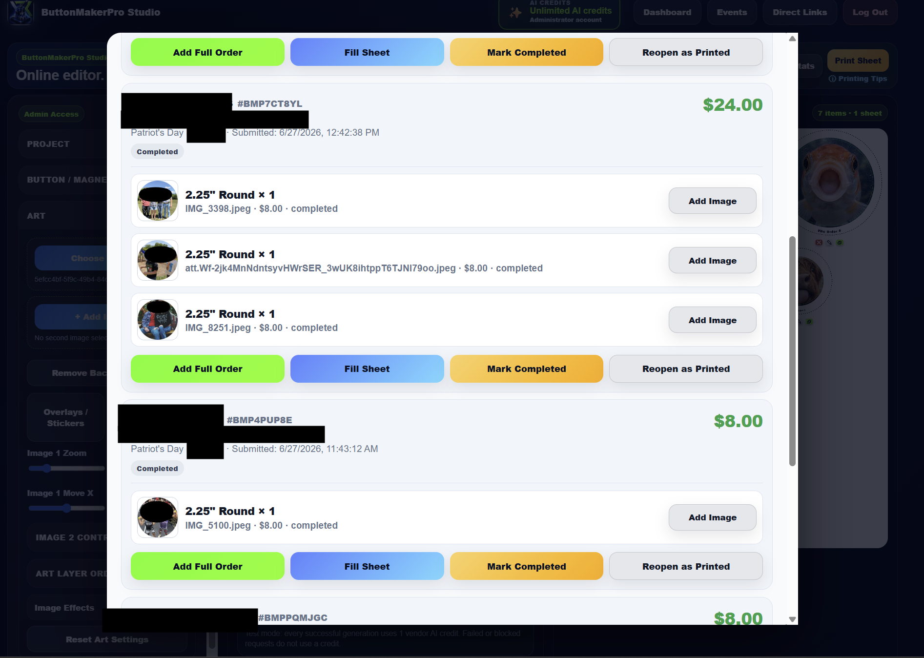 ButtonMakerPro order manager and production queue