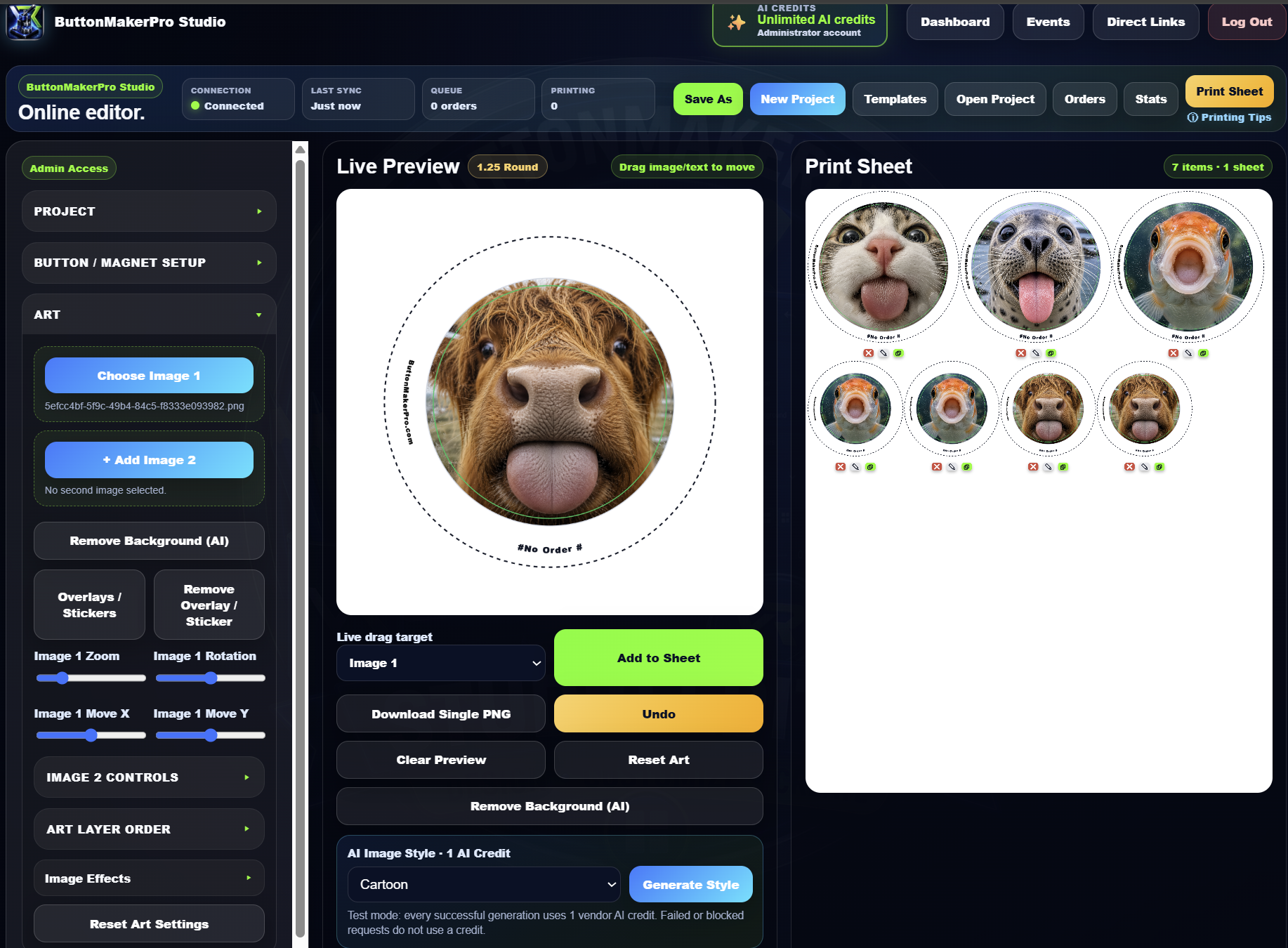 ButtonMakerPro Web Studio interface